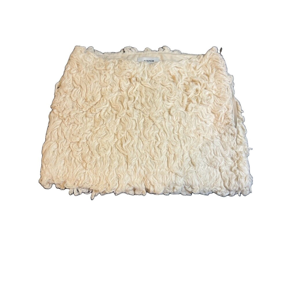 NWT SYSTEM Korea Shaggy Curly Pile Cream Faux Fur Mini Skirt Size M/38 Divastyle